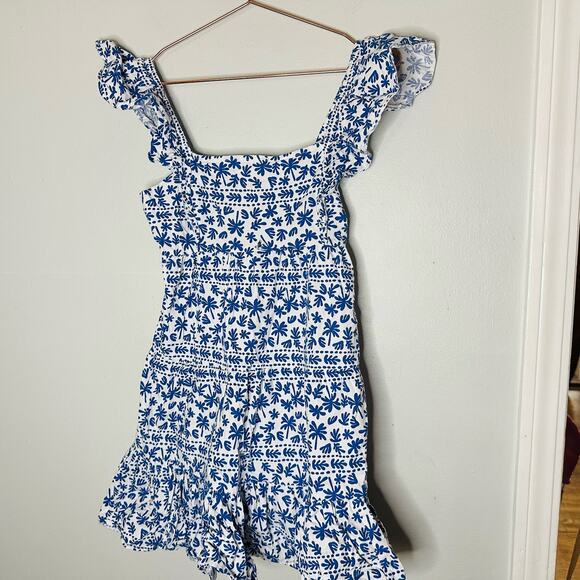 MINKPINK Blue Ithica Square Neck Cotton Print Ruffle Mini Dress Size Small - Picture 9 of 9